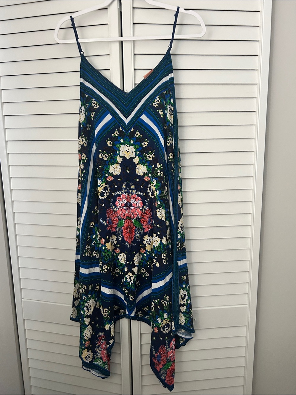 Flying Tomato Floral Navy V-Neck Handkerchief Hem Slip Dress
